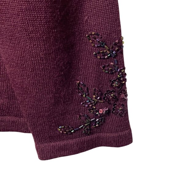 Vtg Drapers & Damons Beaded Button-Front Cardigan Sweater Sz M Purple Wool Blend - Picture 5 of 8